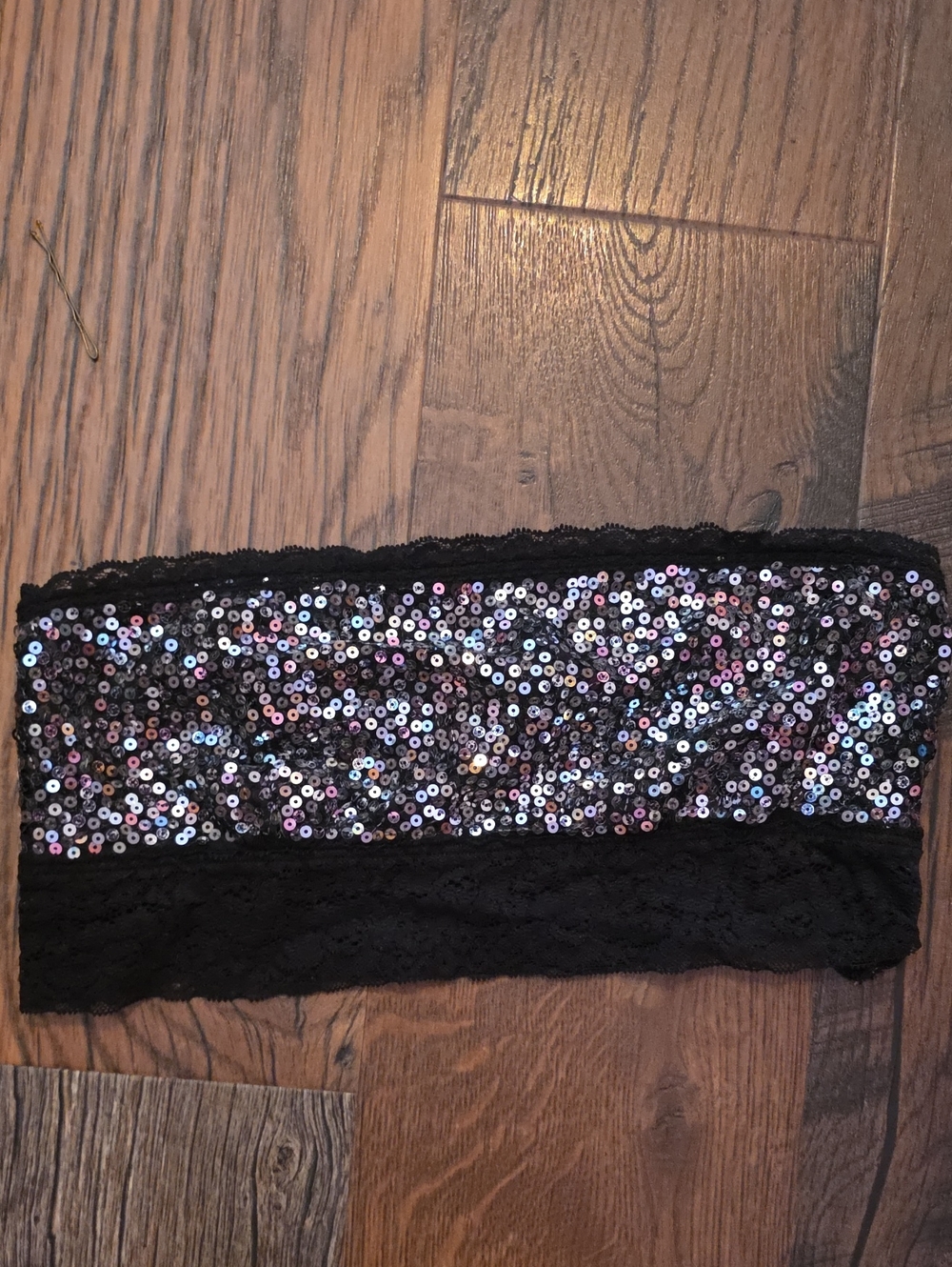 PINK Victoria's Secret Black Sequin Lace Bandeau